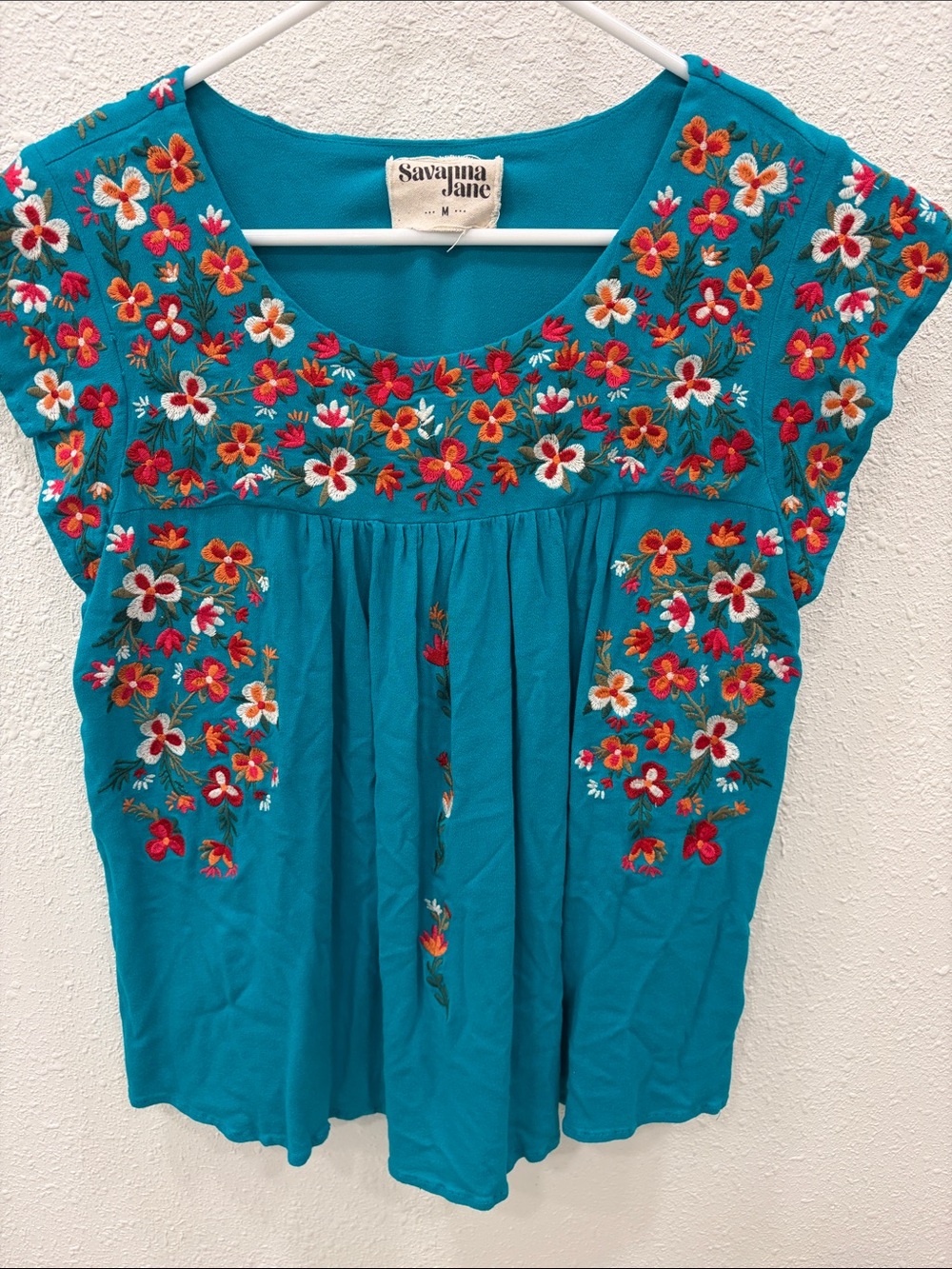 Savanna Jane Teal Embroidered Floral Top